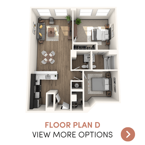 Floor plan for 2 beds, 1.5 baths, 1005 sqft